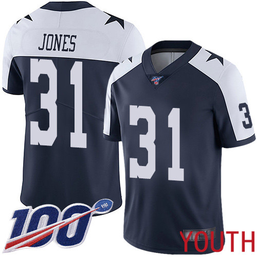 Youth Dallas Cowboys Limited Navy Blue Byron Jones Alternate #31 100th Season Vapor Untouchable Throwback NFL Jersey->youth nfl jersey->Youth Jersey